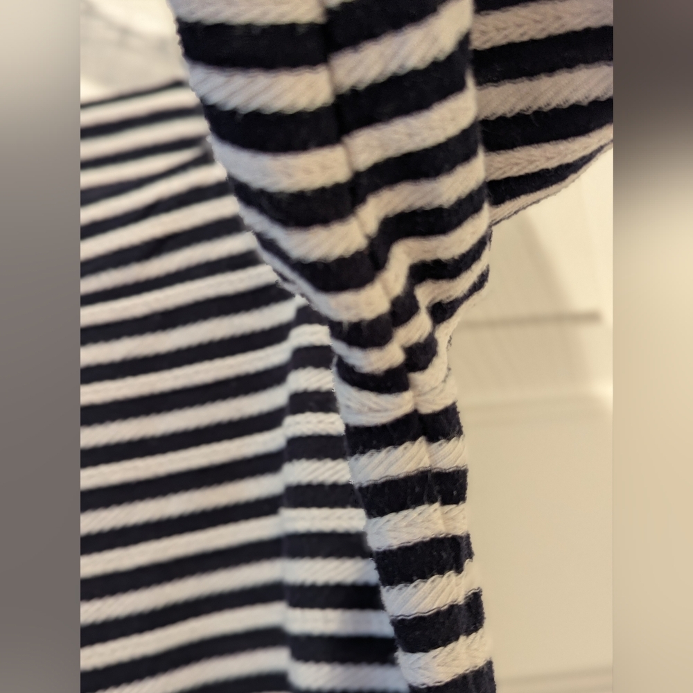 Talbots Square Neck Texture Navy Blue White Stripe 3/4 Sleeve Top Sz Med *NWOT - Picture 7 of 11
